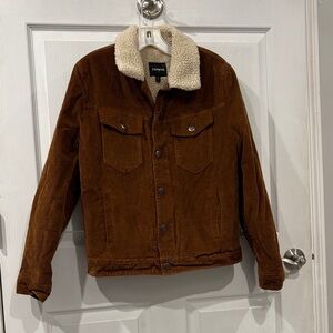 Express Trucker Jacket with Brown Corduroy with Cream Sherpa Collar